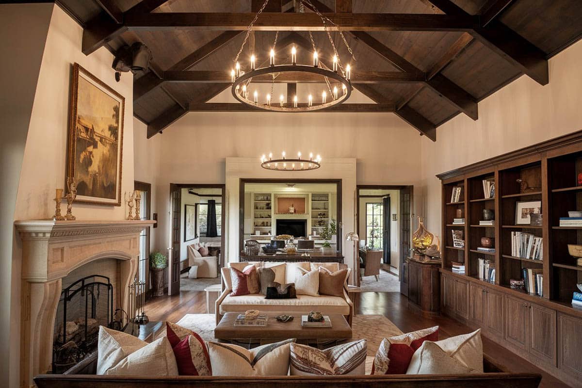 Luxury room with elegant furniture and large vaulted beams