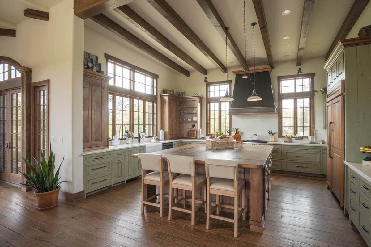 Kitchen with raised panel cabinets and center dining island