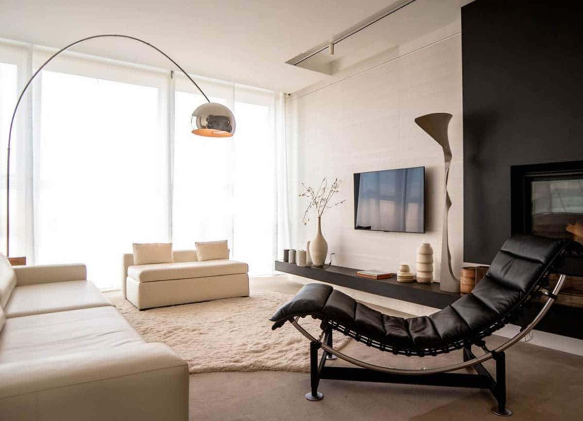 Modular TV console with overhead shelving and chaise lounge