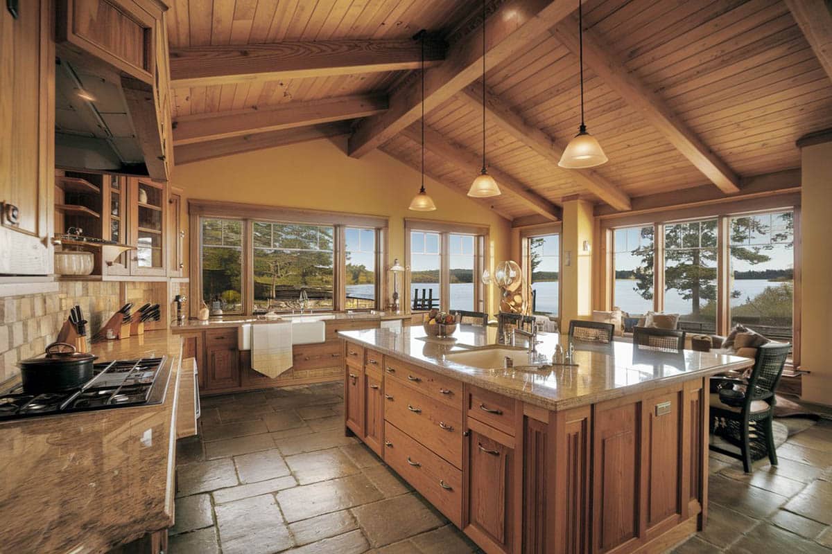 Kitchen with azurite granite and vaulted ceilings