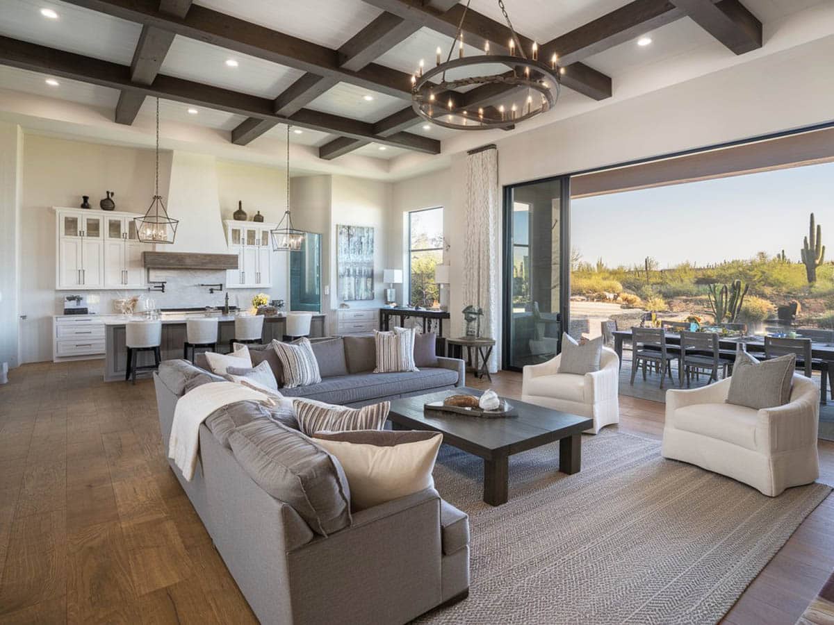 Mediterranean style home living room with European oak floors