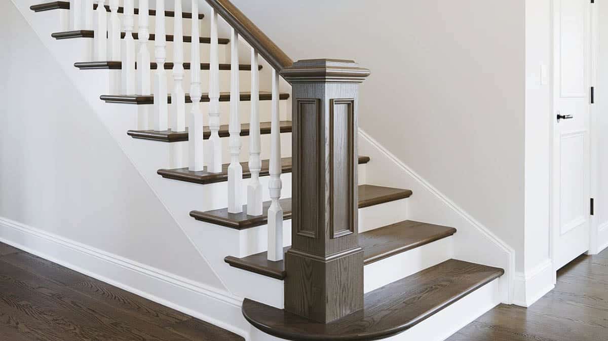 Stained stair railing