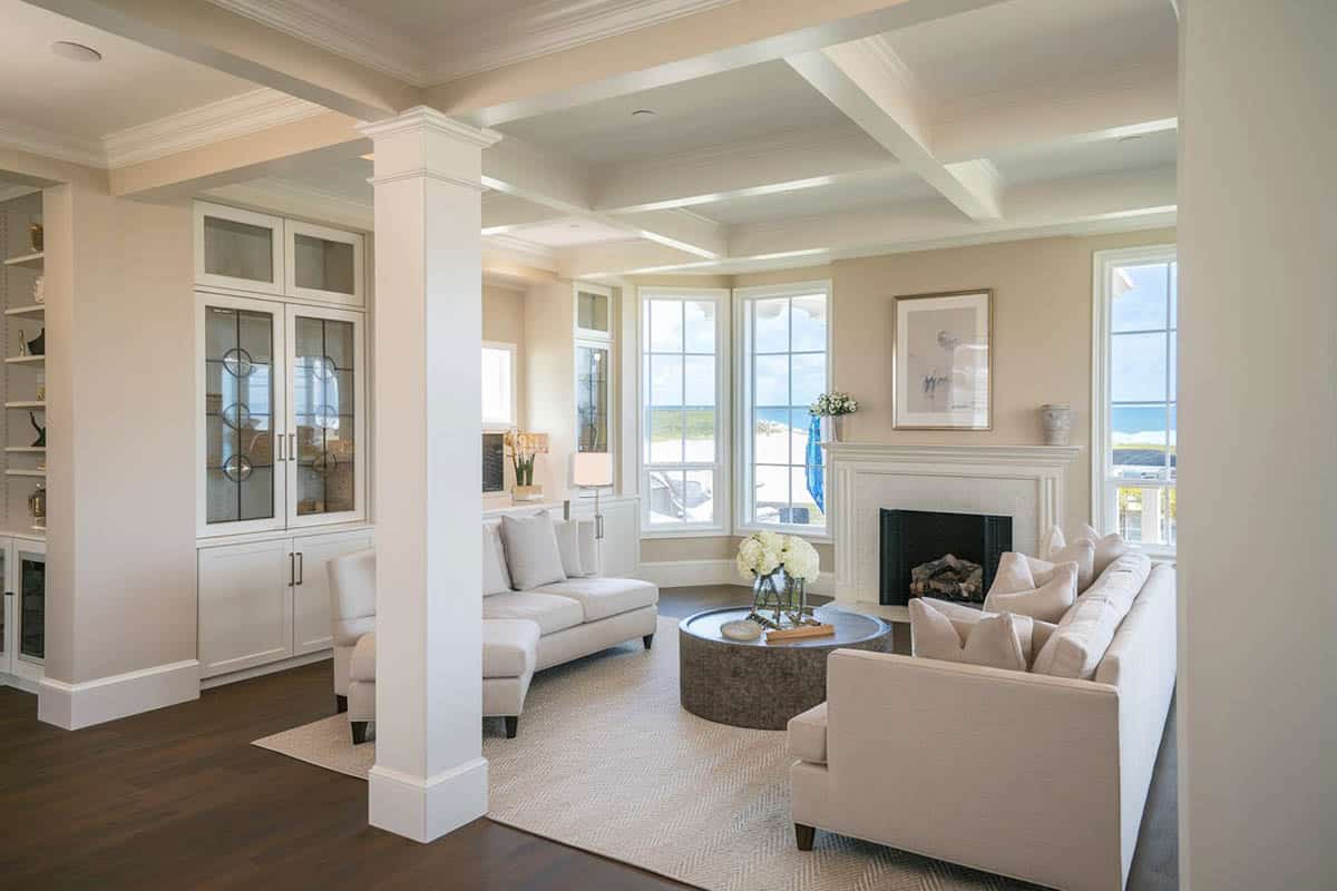 Contemporary created room with cherry hardwood floors and built in bookshelves