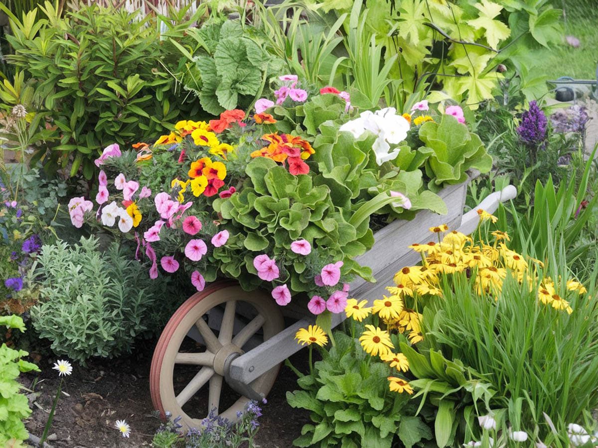 Beautiful wheelbarrow planter with flowers