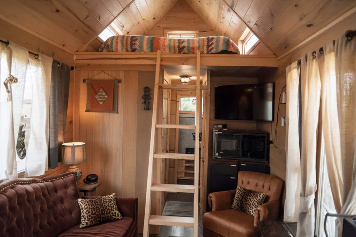 Small house living room with loft bed