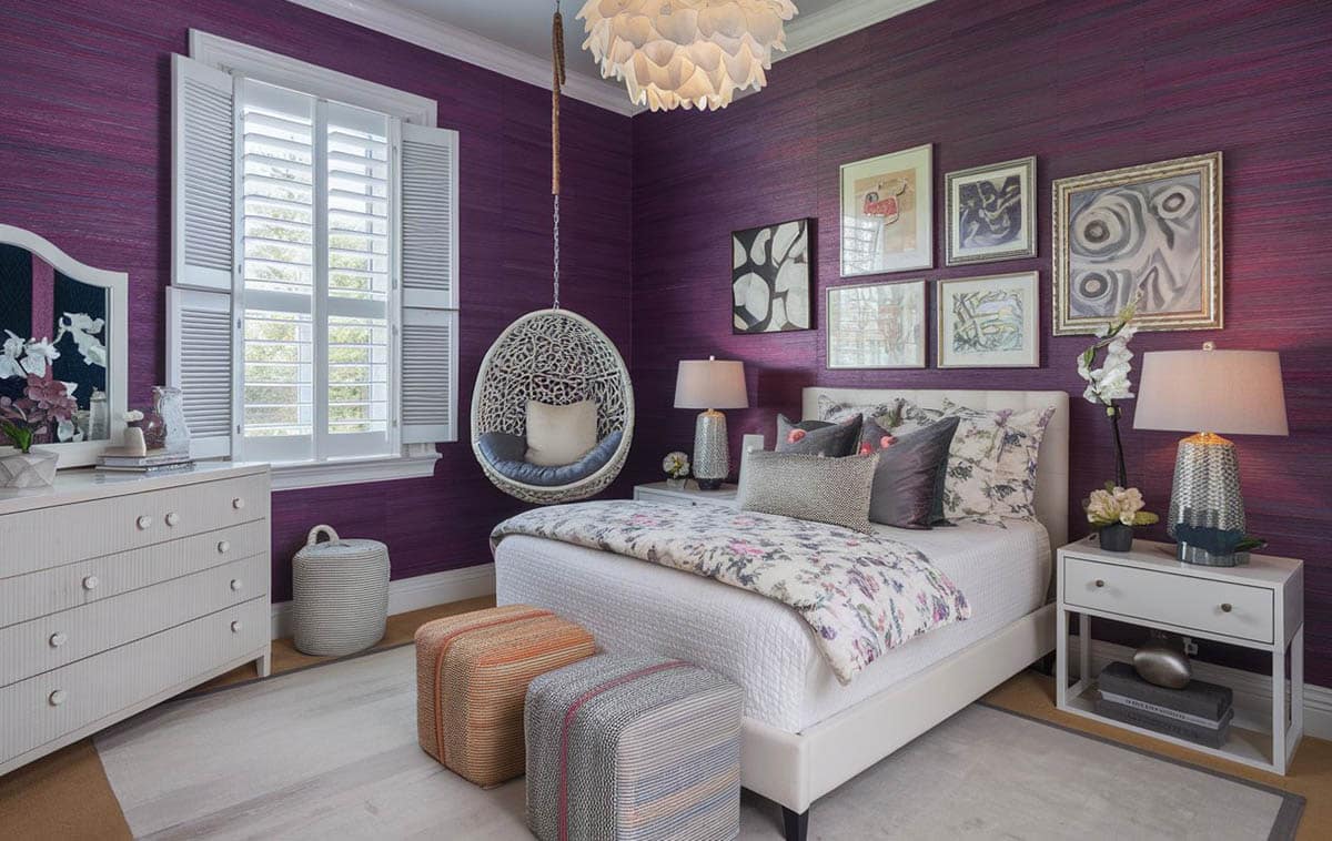 Fun kids bedroom with hanging egg chair