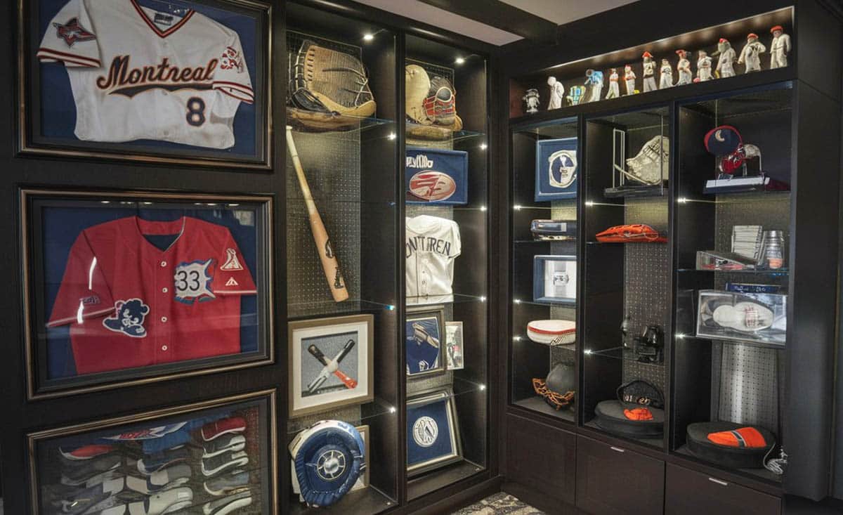 Sports themed room with baseball memorabilia