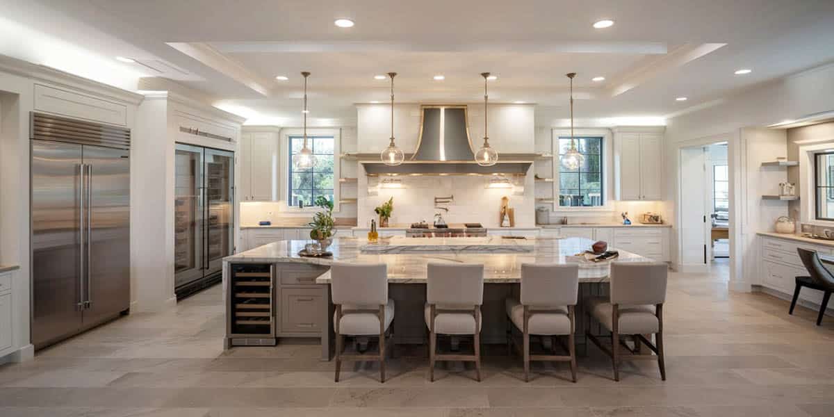 Island with wengue base and seating for dining