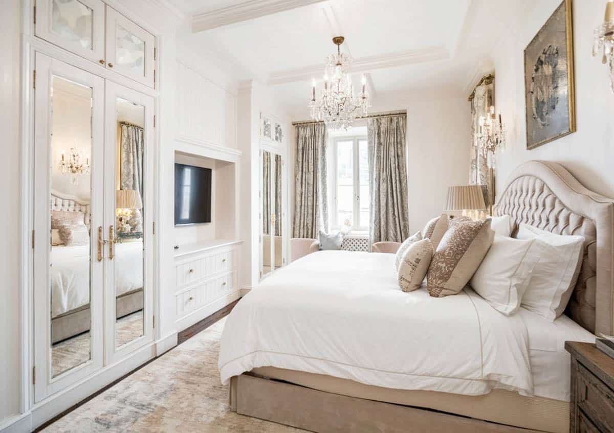 Bedroom with mirrored double doors