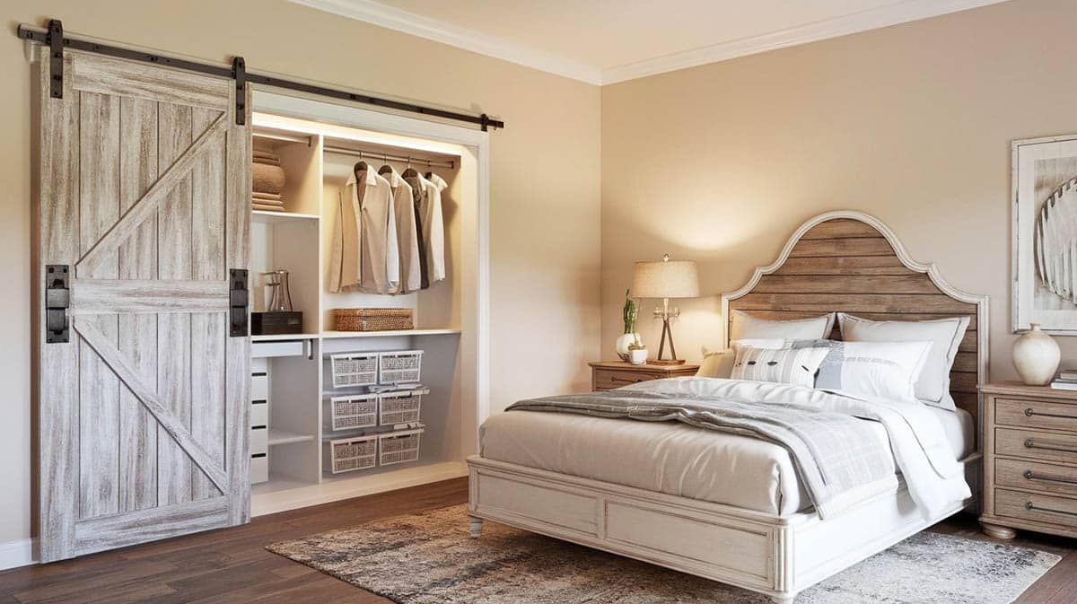 Sliding barn door in bedroom