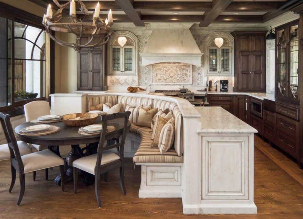 Custom kitchen island with built in breakfast bar bench