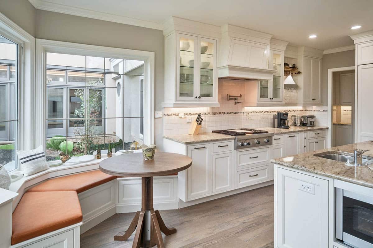 Kitchen built in breakfast nook with shaker style and storage