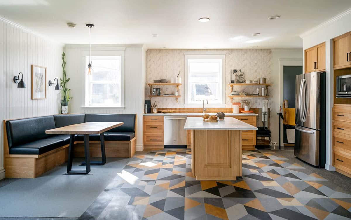 Kitchen with custom corner nook with bench