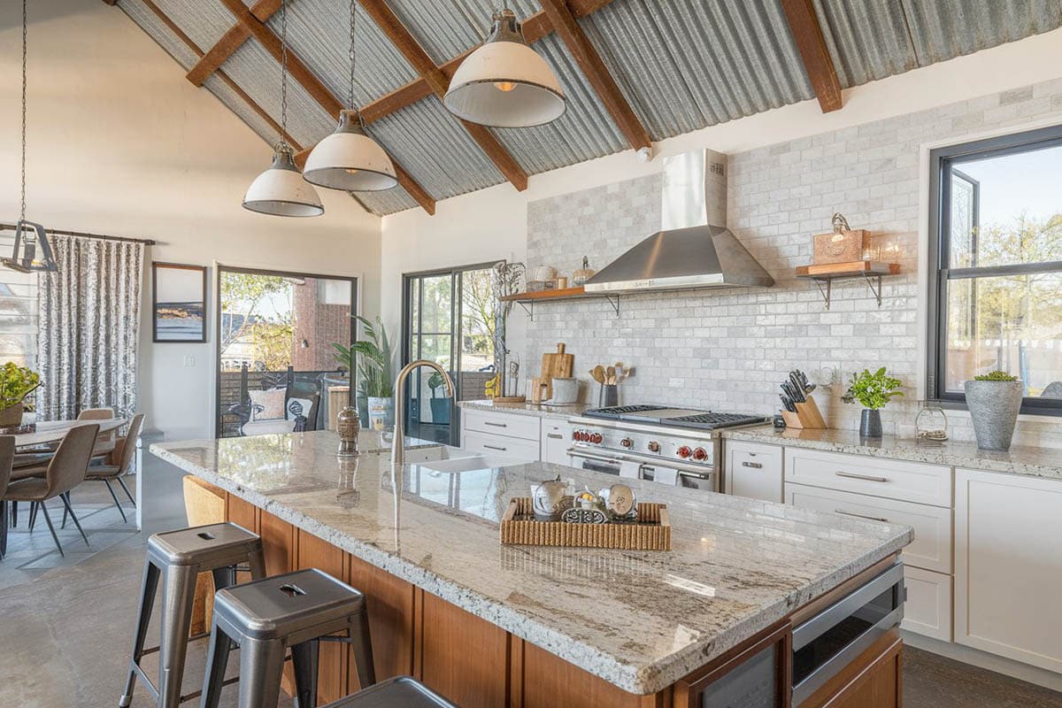 corrugated ceiling in kitchen