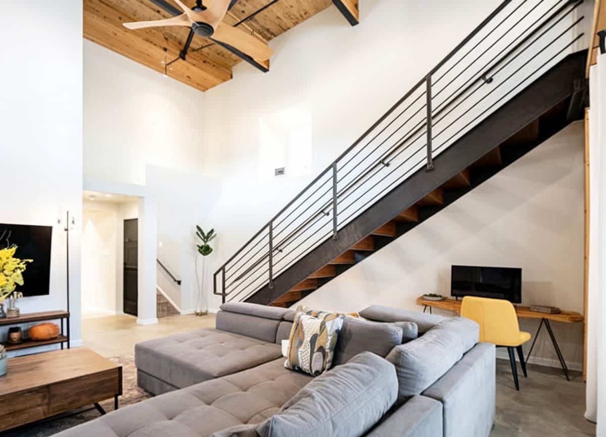 Desk and work table underneath stairs