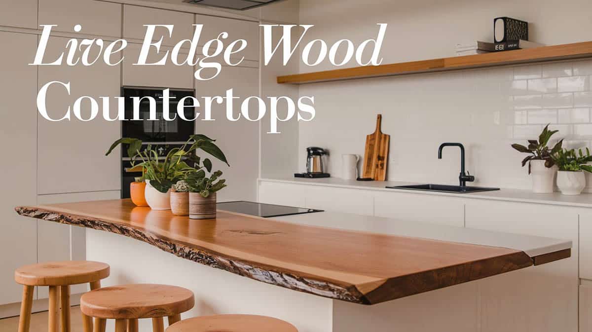 Kitchen with live edge wood countertop