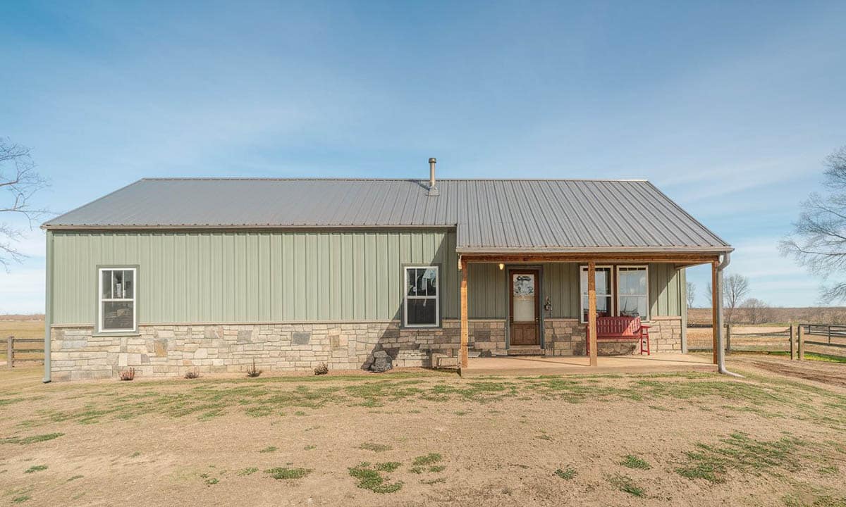 Barndo kit with metal and stone siding