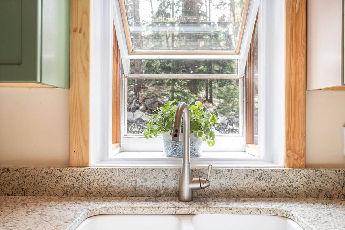 Kitchen with a garden window and plant