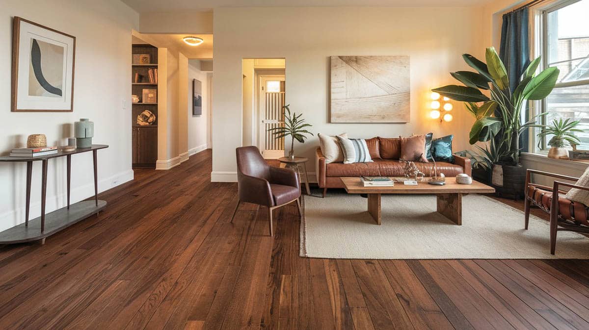 Wide plank walnut wood flooring