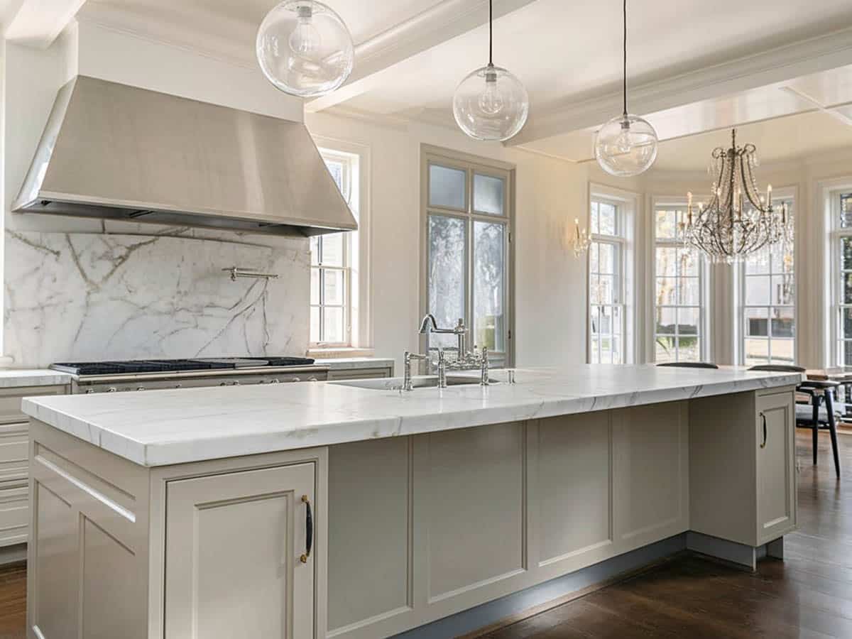 Kitchen with white Carrara marble
