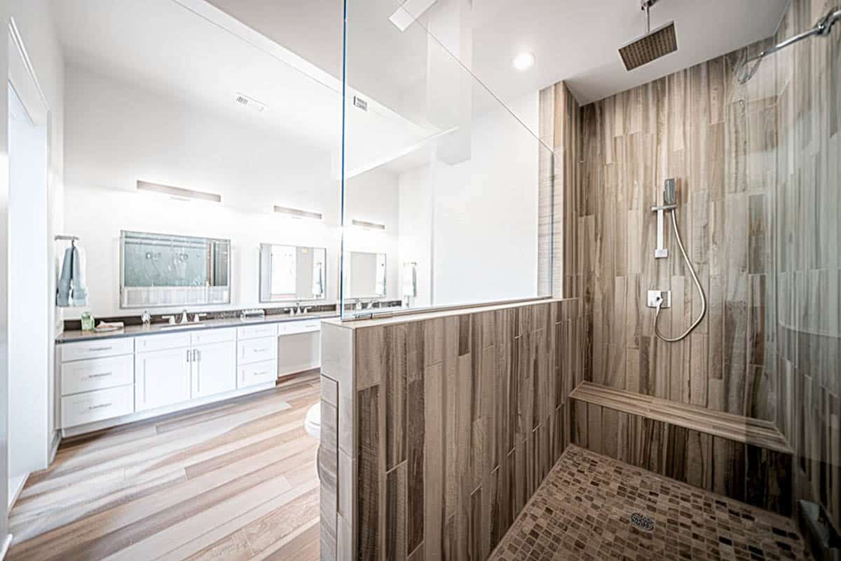 Shower with half wall and half glass divider