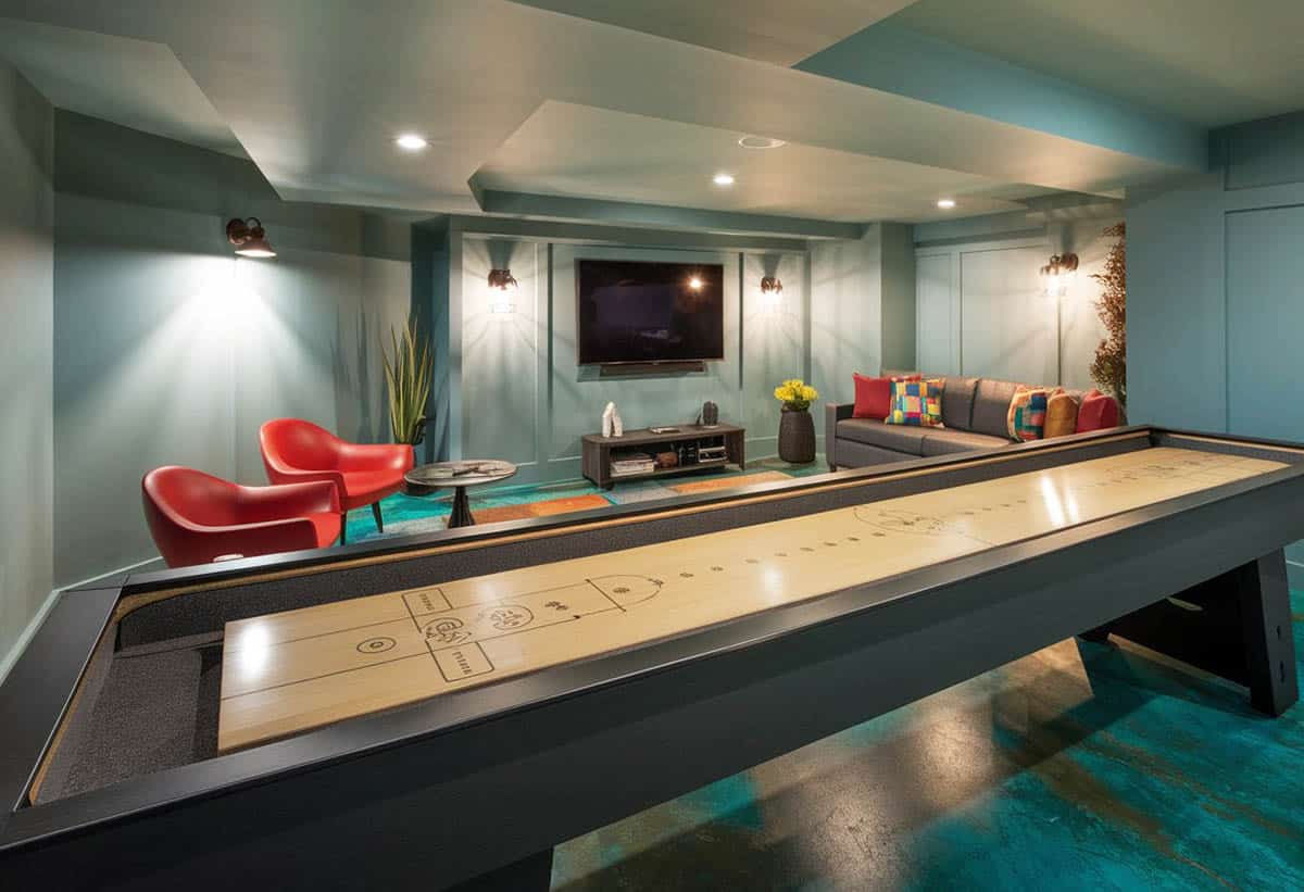 Games in large room with shuffleboard
