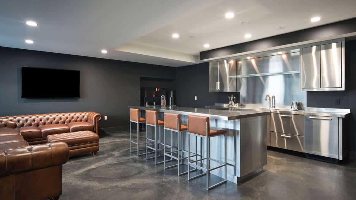Modern kitchen with stainless steel island