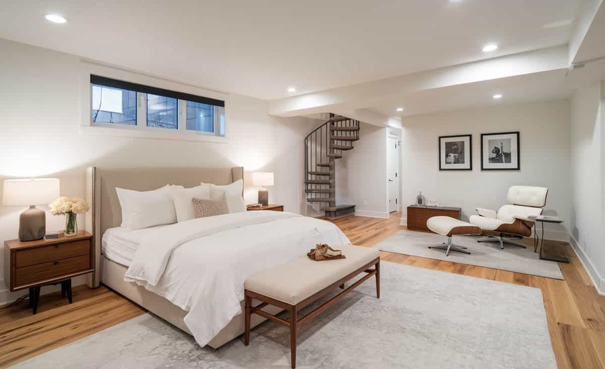 Modern bedroom design in basement