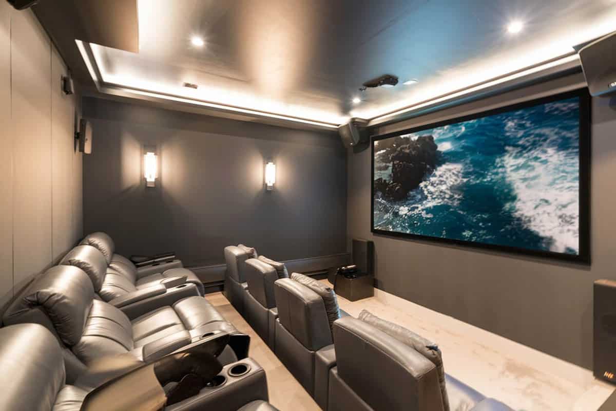 Modern movie room with projector screen