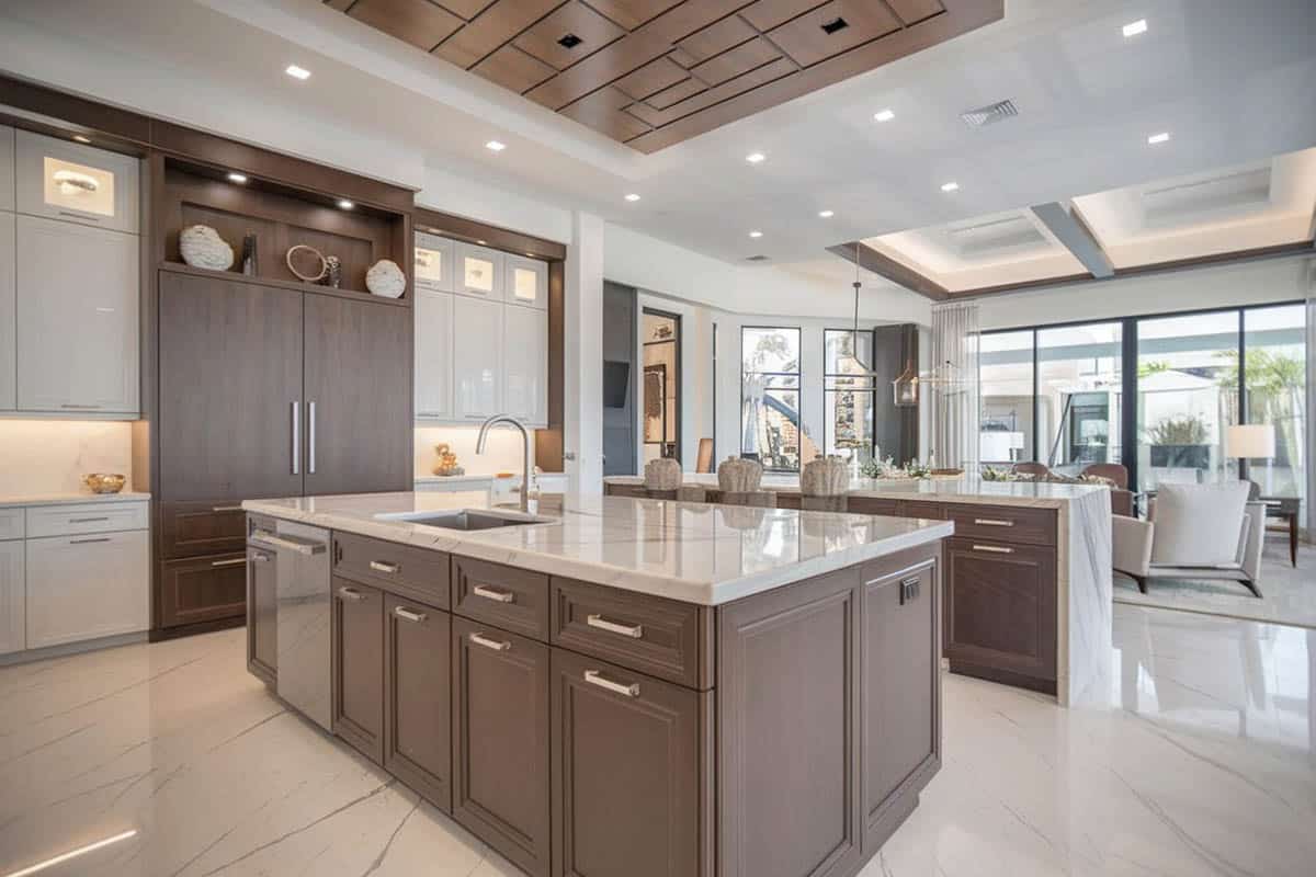 Kitchen with quartz surfaces and wooden cabinetry