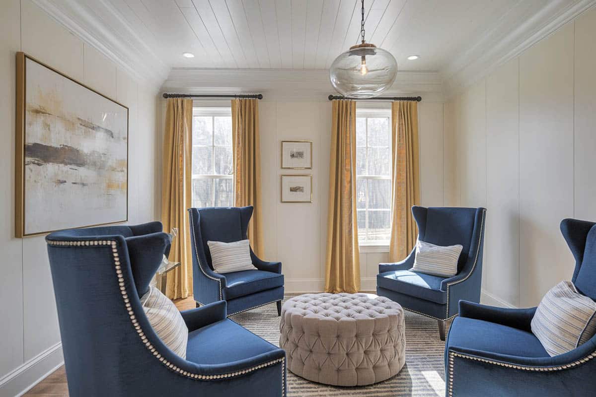 Painted wood planks above formal living space