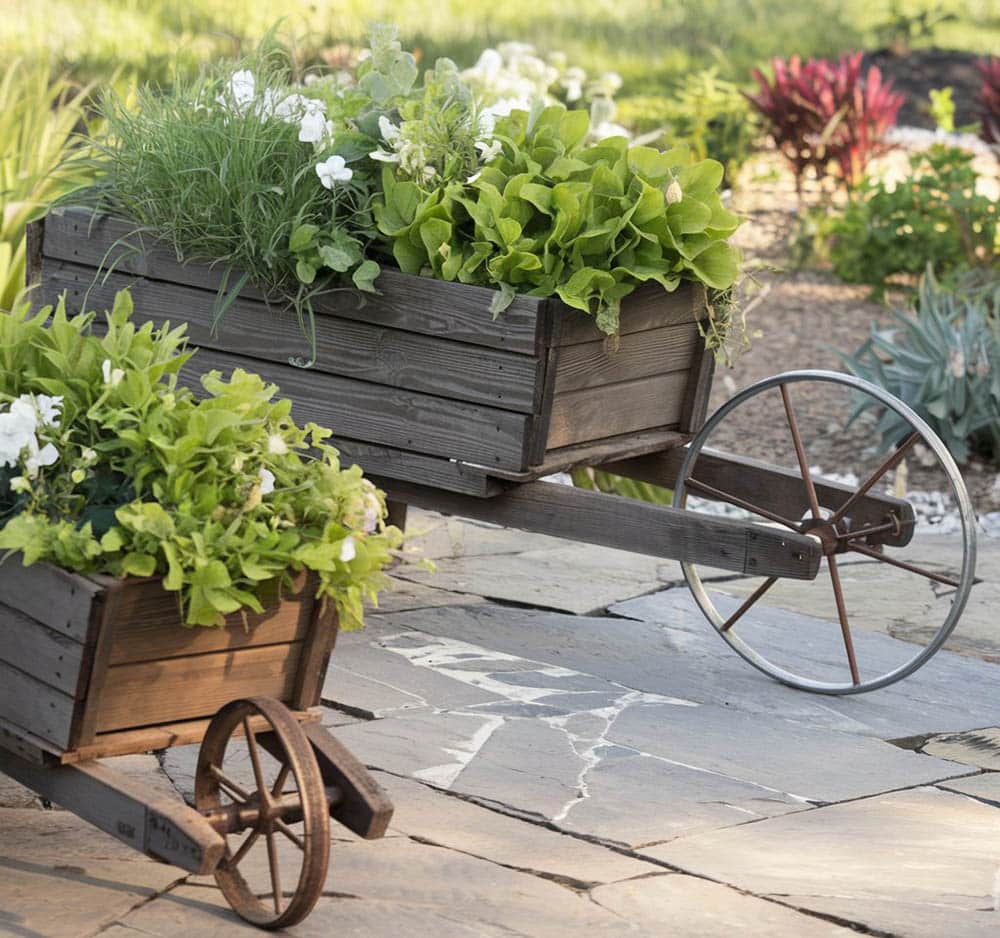 Small and large wood framed wheelbarrow