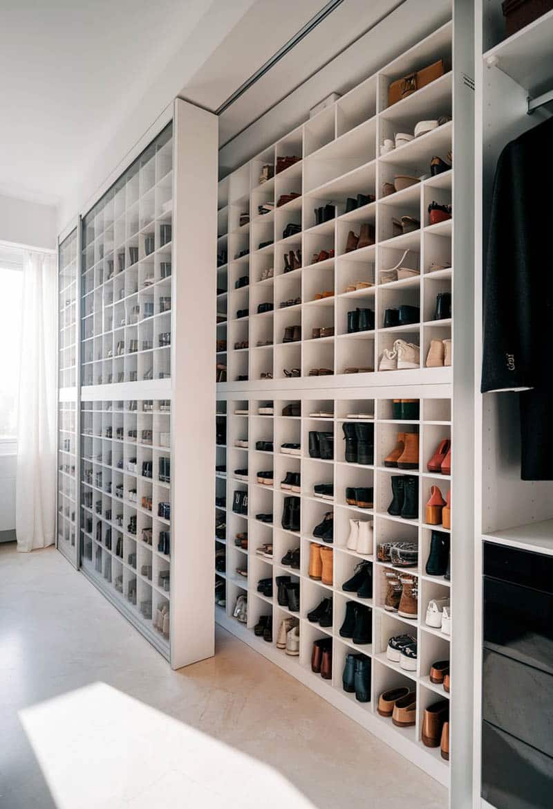 Custom sliding rack with shoe cubbies