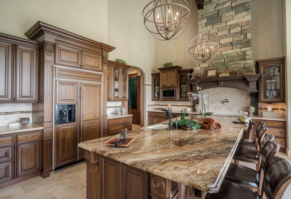 Kitchen island with rocky mountain granite surface