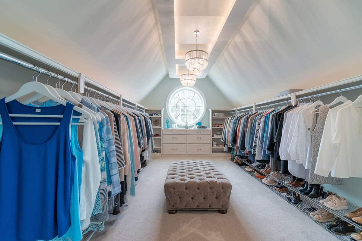 Attic bedroom with simple metal racks