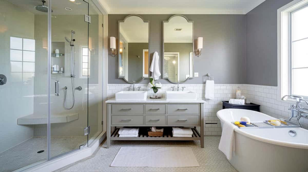 Stylish bathroom with steam room