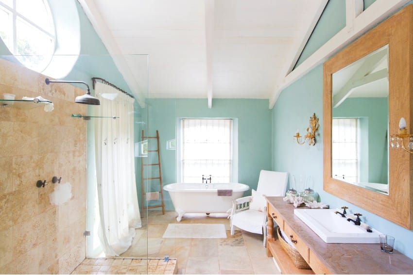 Rustic cottagecore bathroom with tub