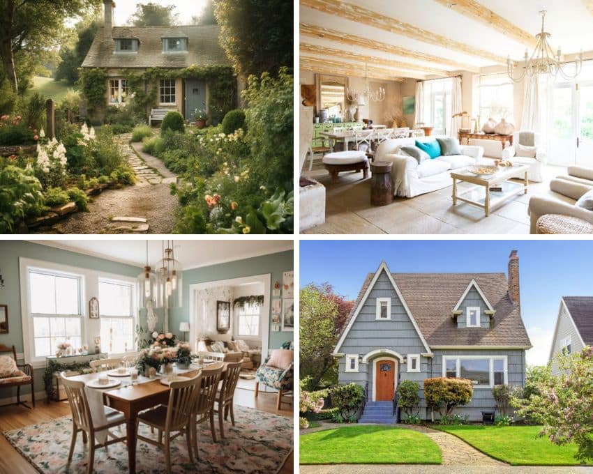 Cottagecore house design with interior dining room and living room