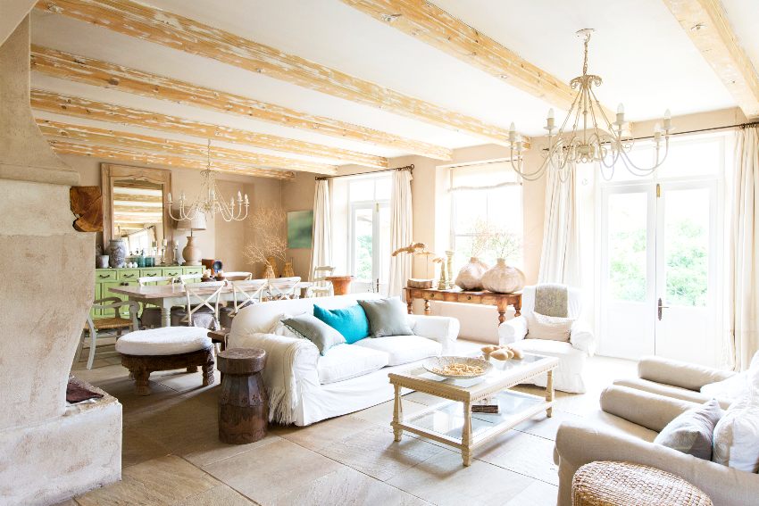 Interior with neutral colors in cottagecore design