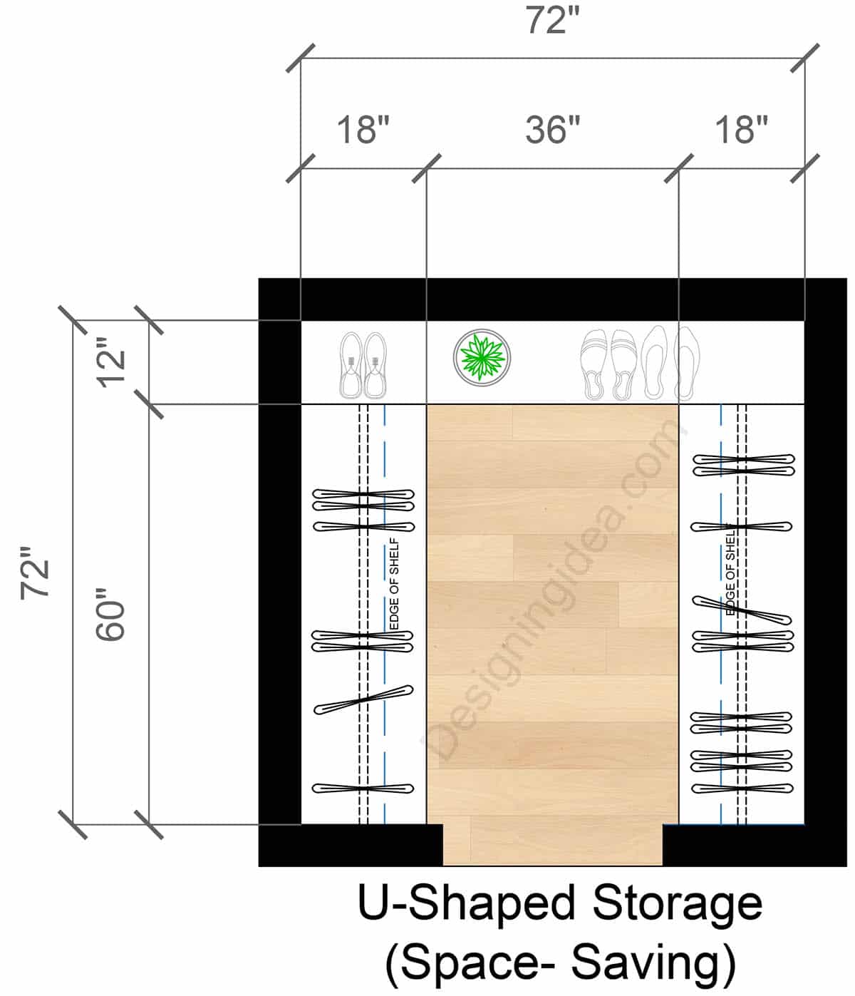 6x6 u-shaped storage closet layout