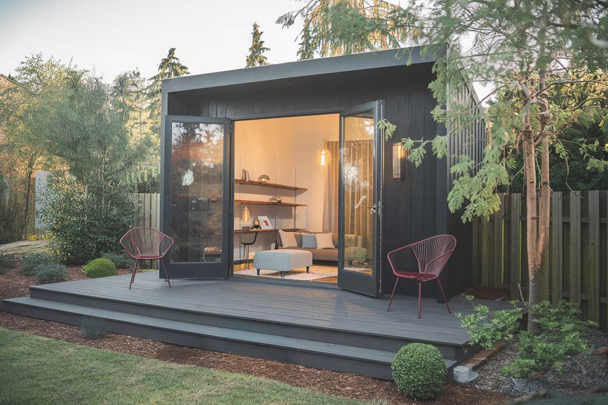 Backyard shed glass door room