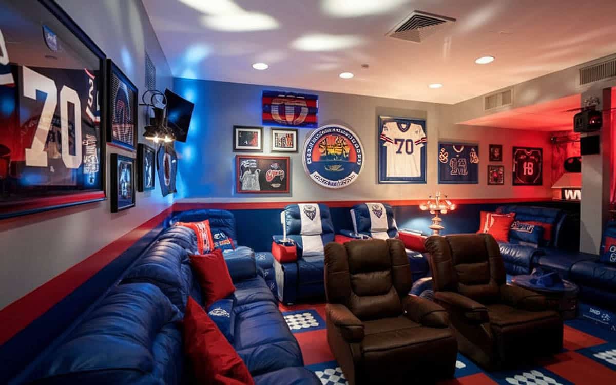 Football room with nfl team furniture and decor