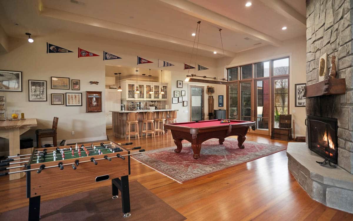 Stone fireplace and fun games