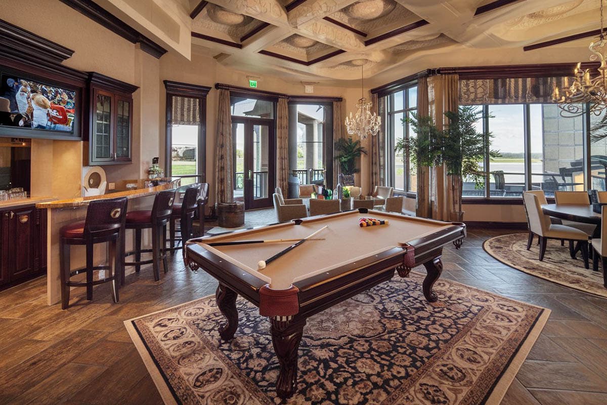 Billiards room with wooden features
