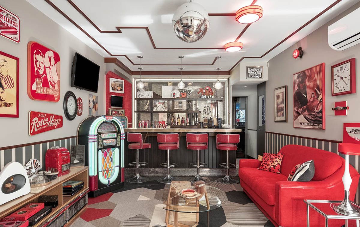 Retro room with 50s rock and roll memorabilia
