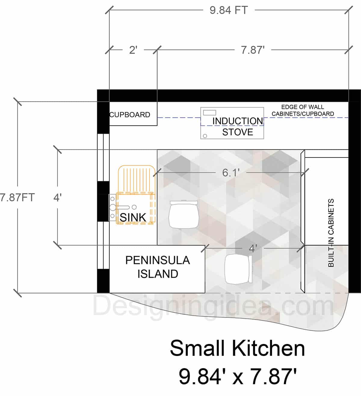 Small kitchen with a wraparound peninsula