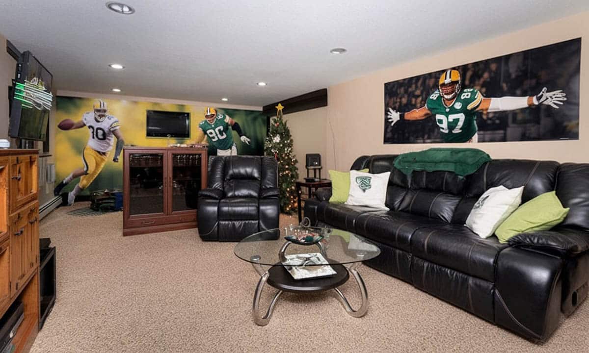 Sports football theme room with player wall mural