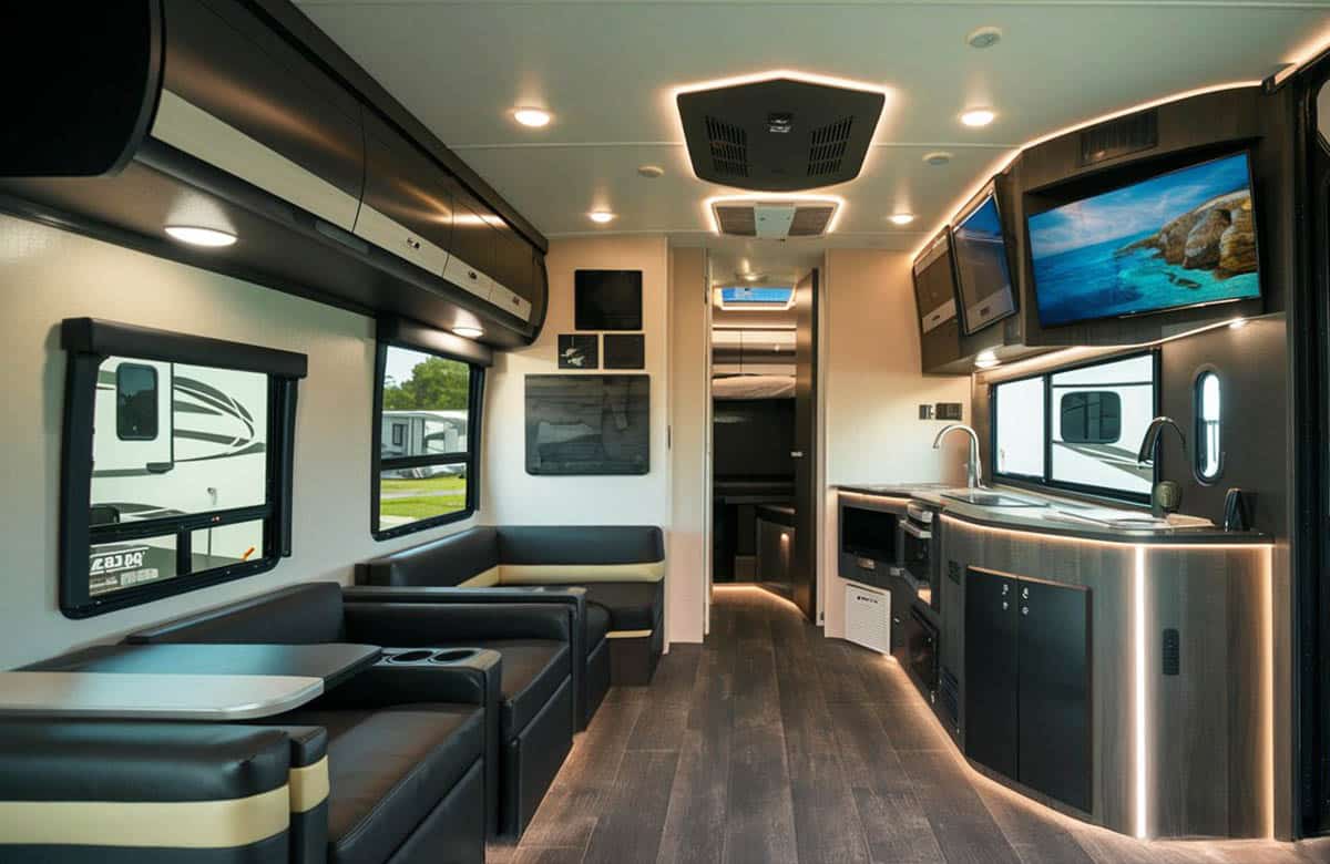 Trailer interior with leather furnishings