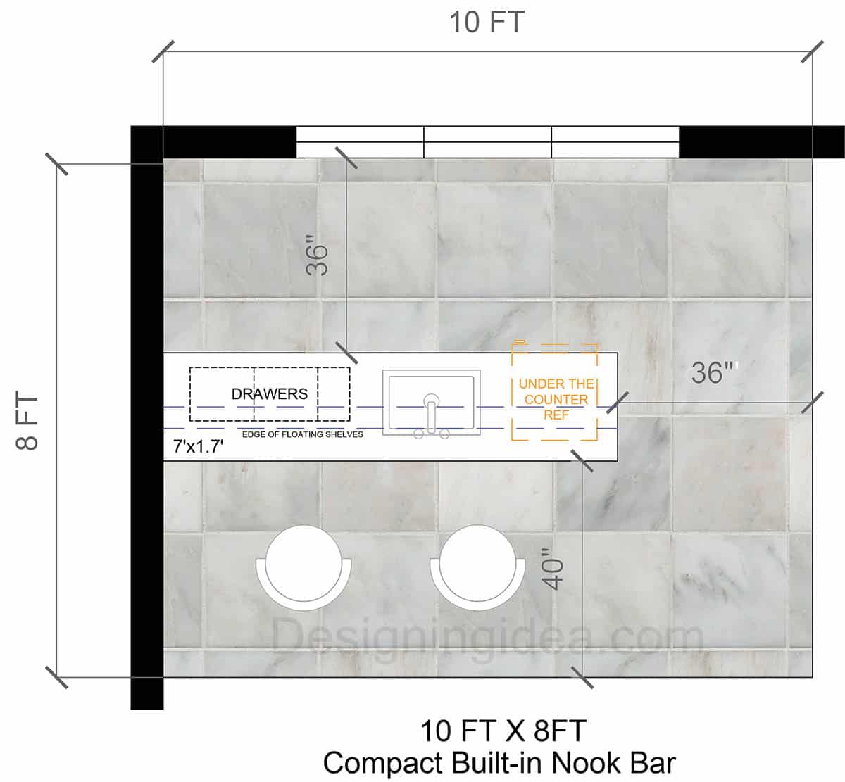 10x8 compact bar with built in nook layout