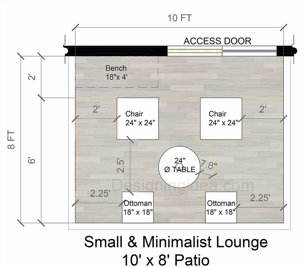 10x8 small minimalist patio lounge furniture layout
